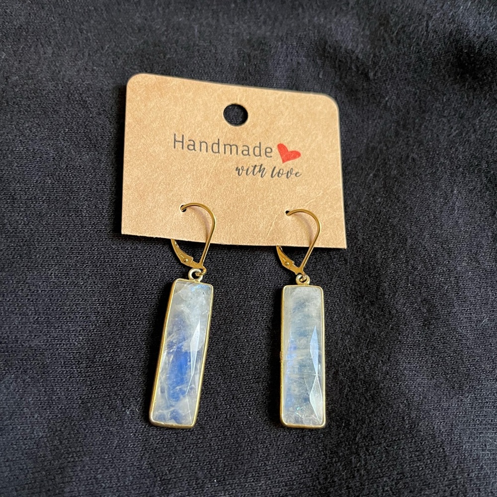 Faceted Rainbow Moonstone Rectangular Earrings - image 3
